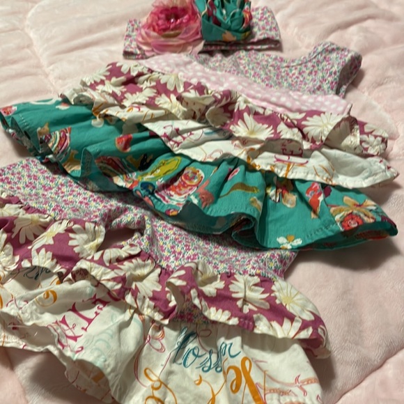 6/9 m Haute Baby Multimedia 3 Pc Top/Bloomers Headband Wide Bottom BoHo Chic - Picture 3 of 10